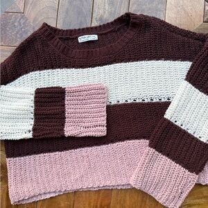 Women’s Made With Love” Burgundy and Pink Striped Sweater